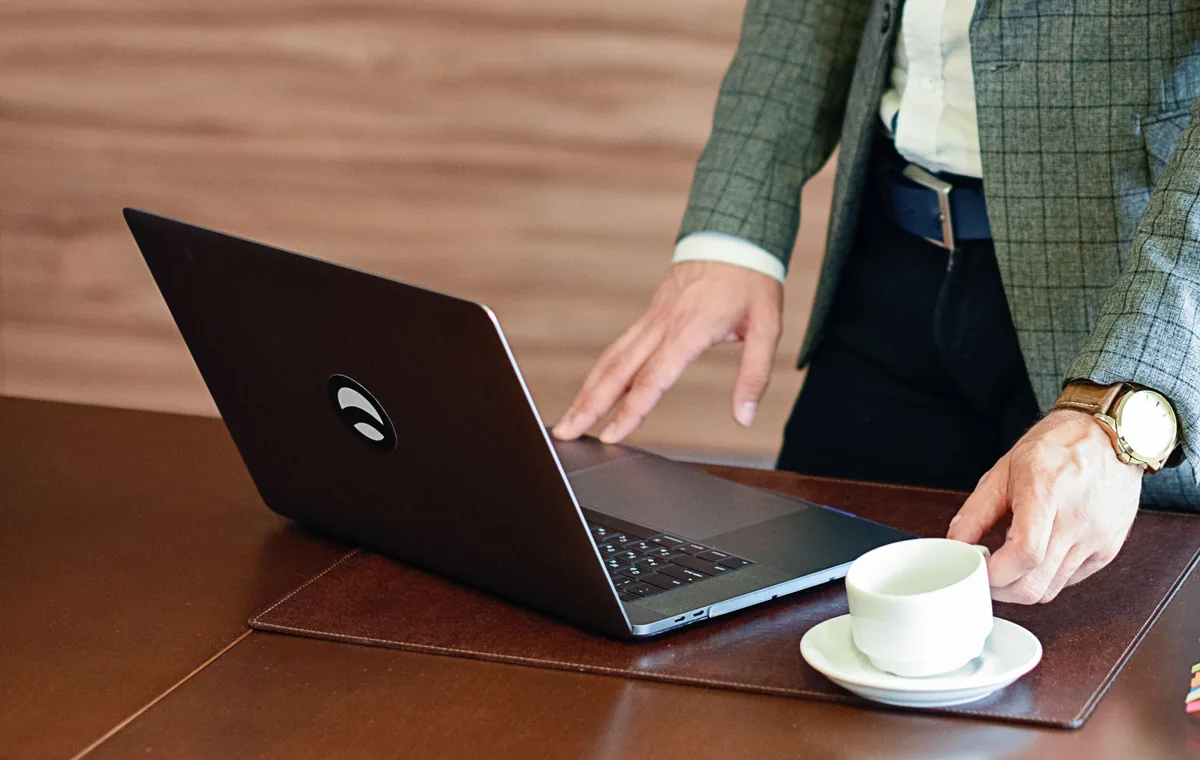 Professionista che usa un computer portatile durante la valutazione di documenti finanziari, immagine illustrativa non rappresentativa di una filiale di Palermo